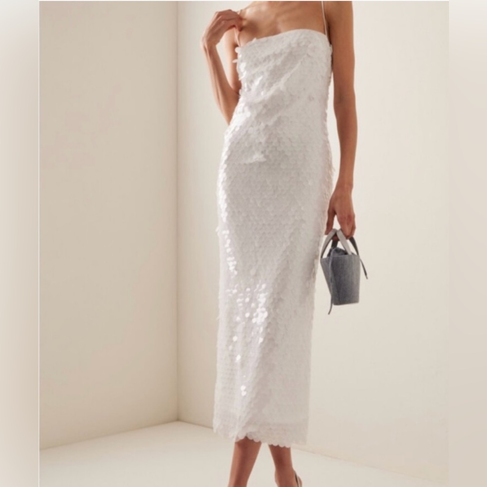 The New Arrivals Ilkyaz Ozel - Phoenix Sequined Midi Dress in White